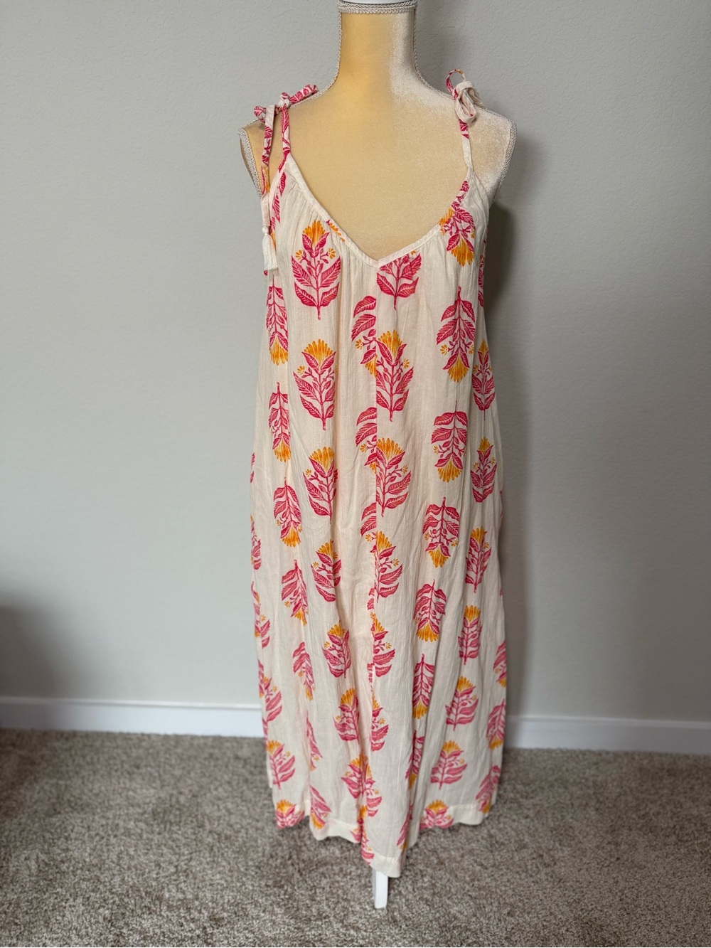 Old Navy Cream Maxi Dress with Pink & Yellow Floral Print